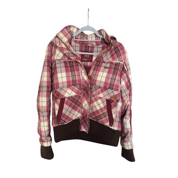 Helly Hansen Women’s Coat Size Medium. Plaid Cotton Outer Shell Fur Hooded - Picture 2 of 12